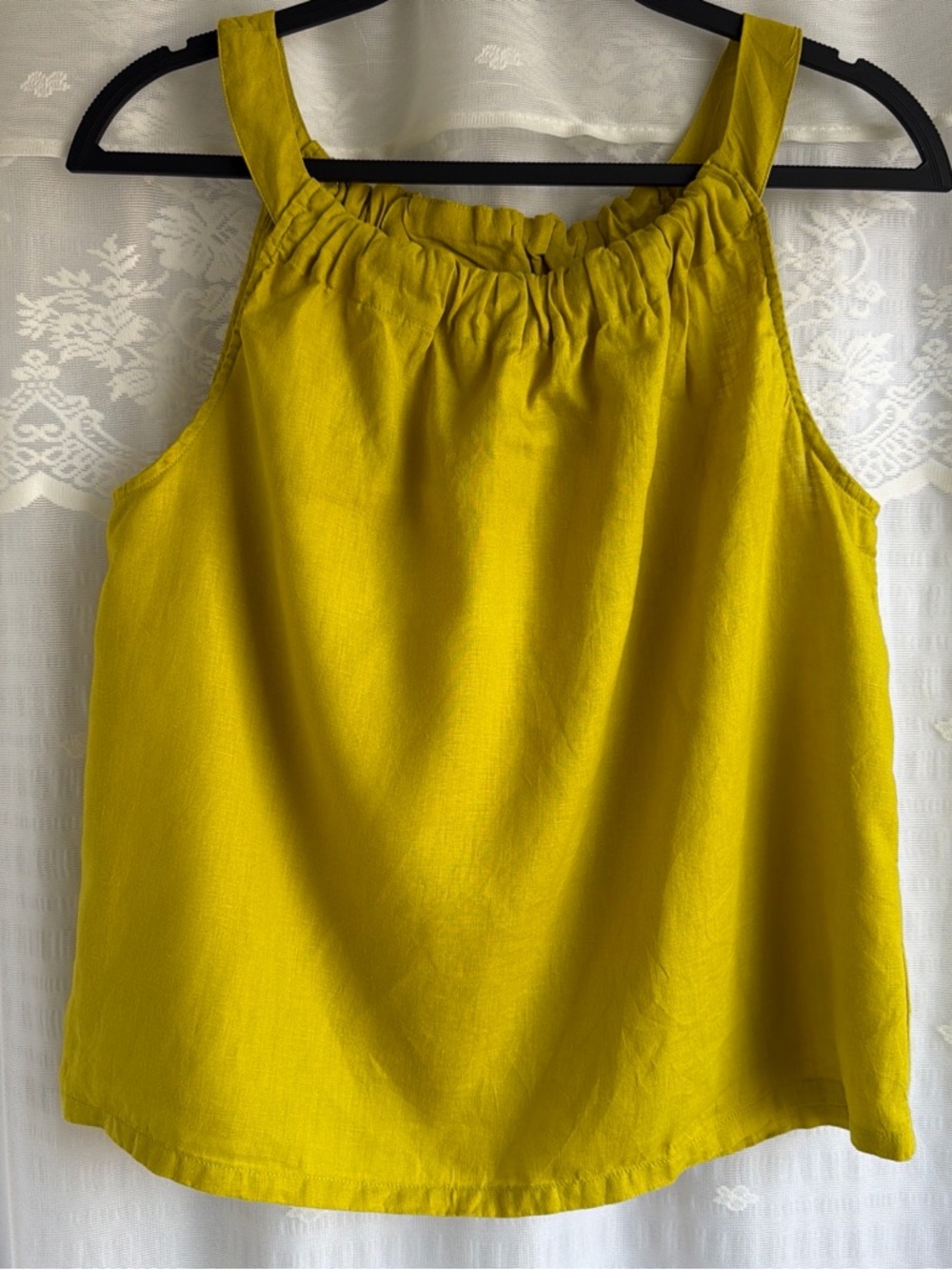 Nicole Miller 100% Linen Gathered Neck Sleeveless Top